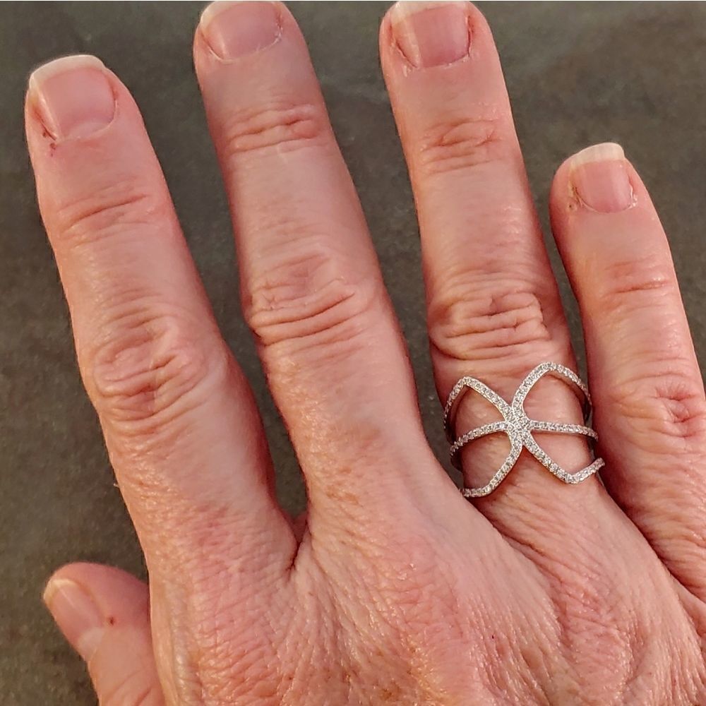 Sterling Silver CZ Intersecting Openwork Ring Band - Picture 4 of 6